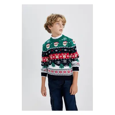 DEFACTO Boy's Christmas Themed Mini Me Crew Neck Knit Sweater