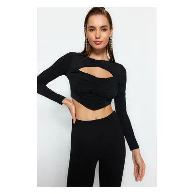 Trendyol Black Draped Window/Cut Out Detail Knitted Blouse