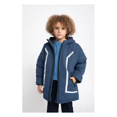 DEFACTO Boys Water Repellent Reflector Printed Hooded Fleece Lined Coat