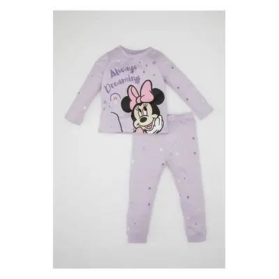 DEFACTO Baby Girl Pajama Set Disney Mickey & Minnie Cotton Long Sleeve Top Elastic Waist Long Bo