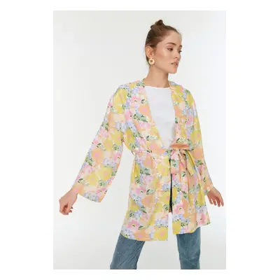 Trendyol Multicolored Floral Patterned Kaftan &; Kimono with Pockets with Fastening Detail