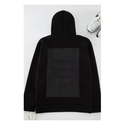 Trendyol Limited Edition Black Oversize/Wide Cut Embroidered Fleece Hooded Sweatshirt