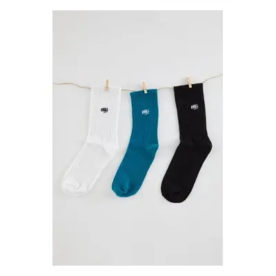 Trendyol Petrol Unisex 3-Piece Cotton Embroidered College-Tennis-Medium Size Socks