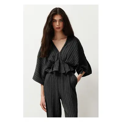 Trendyol Black Textured Fabric Flounce Woven Blouse