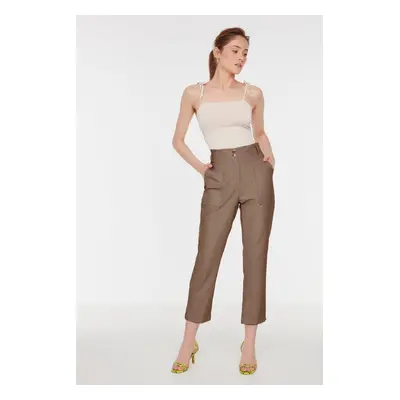 Trendyol Light Brown Cigarette Woven Faux Leather Trousers