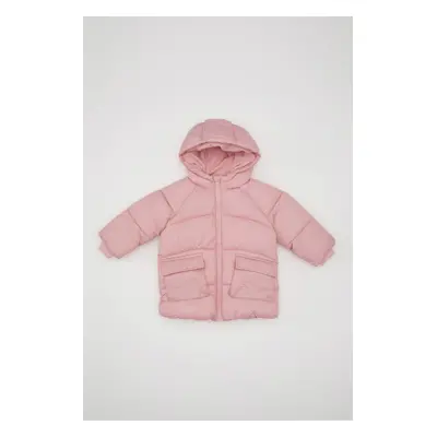 DEFACTO Baby Girl Water Repellent Double-Sided Fleece Lined Pocket Polar Fleece Hooded Puffer Co