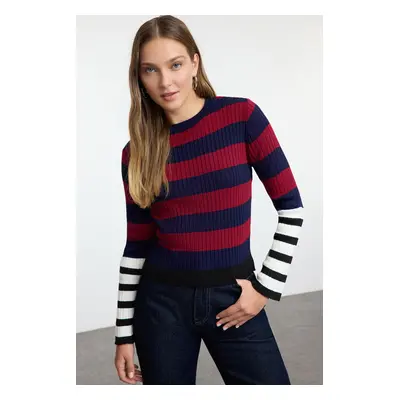 Trendyol Black Ribbed Color Block Knit Sweater