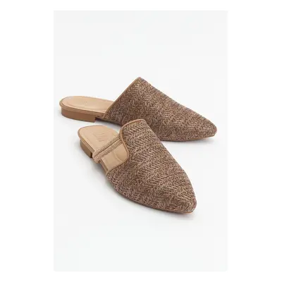 LuviShoes PESA Brown Women's Slippers with Straw Stones