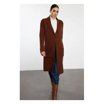 Trendyol Brown Soft Texture Long Coat Look Knitwear Cardigan