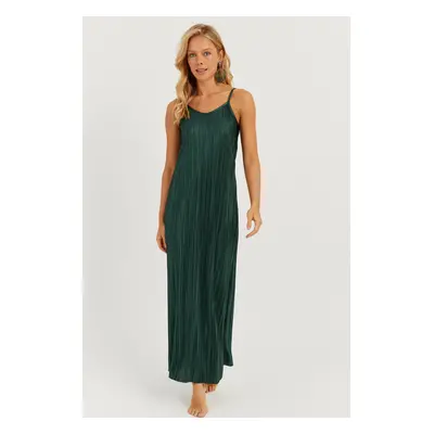 Cool & Sexy Women's Emerald Green Pleated Strappy Midi Dress