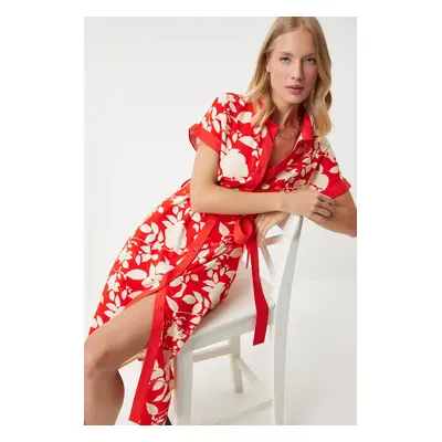 Happiness İstanbul Women's Red Floral Summer Slim Viscose Dress