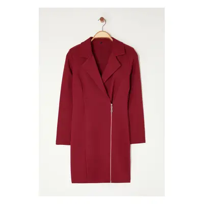 Trendyol Burgundy Jacket Collar Zipper Detailed Woven Dress