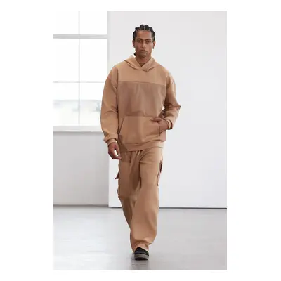 Trendyol Limited Edition Mink Oversize/Wide Cut Mesh Detailed Hooded Sweatshirt