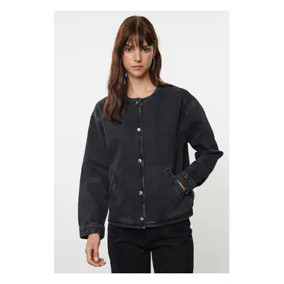 Trendyol Black Button-Front Denim Jacket