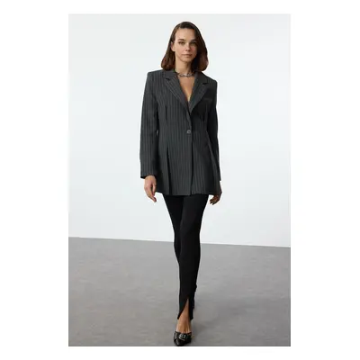 Trendyol Grey Striped Premium Polyviscon Woven Blazer Jacket