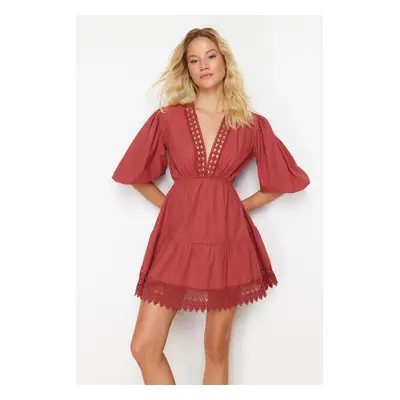 Trendyol Dusty Rose Mini Woven Lace Detailed Beach Dress