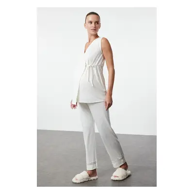 Trendyol White Double Breasted Tied Sleeveless Knitted Maternity & Postpartum Pajama Set