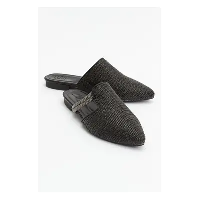 LuviShoes PESA Black Women's Slippers with Straw Stones