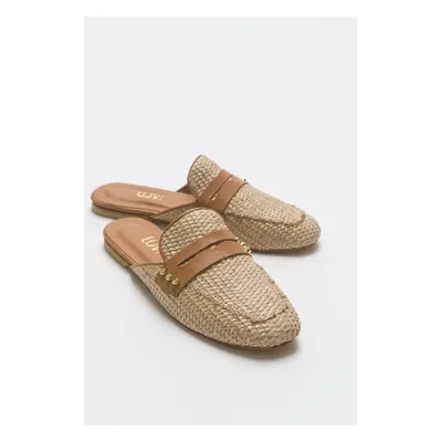 LuviShoes Women's Slippers From Genuine Leather, Scalloped Straw