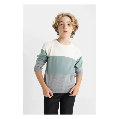 DEFACTO Boy Color Block Crew Neck Knit Sweater