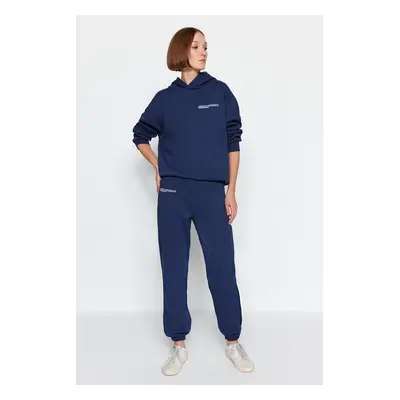 Trendyol Navy Blue Udržitelnější Loose Jogger Fleece Vnitřní pletené pletené tepláky