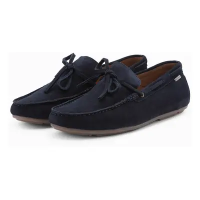 Ombre Men's leather moccasin shoes with thong and driver sole - navy blue