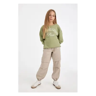 DEFACTO Girls Cotton Parachute Trousers with Elastic Waist and Leg Pockets