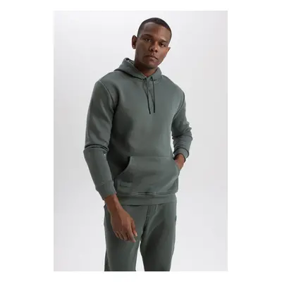 DEFACTO Basic Plain Sweatshirt with Hooded Pocket and Soft Fur Inside