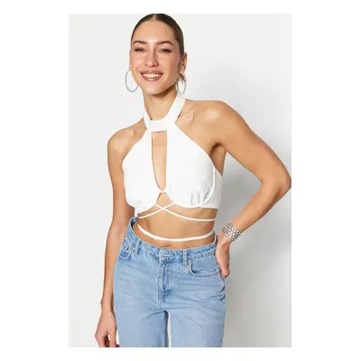 Trendyol Ecru Crop Podšívaný Tkaný Vázáním Okno/Vyřezaný Detailní Bustier