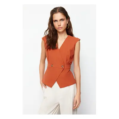 Trendyol Tile Woven Bone Button Detailed Double Breasted Blouse