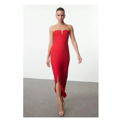 Trendyol Red Body-fitting Strapless Woven Elegant Evening Dress