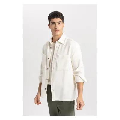 DEFACTO Regular Fit Polo Collar Cotton Long Sleeve Shirt Jacket