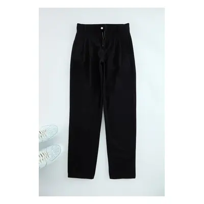 Trendyol Black Double Pleat Stitched Balloon Fit Woven Gabardine Trousers