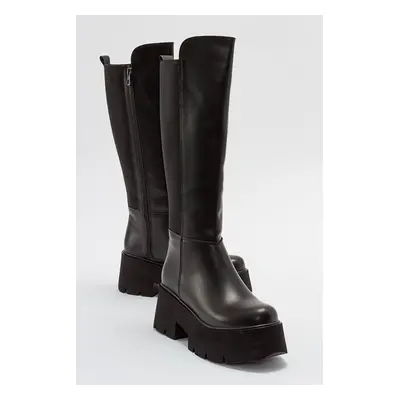 LuviShoes SOLO Black Wrinkled Patent Leather Women's Boots.