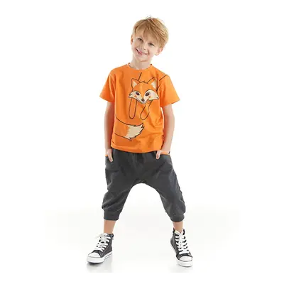 Denokids Orange Fox Boy T-shirt Capri Shorts Set