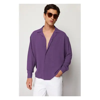 Trendyol Plum Oversize Fit Open Collar Summer Linen Look Shirt