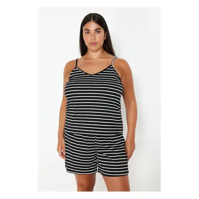 Trendyol Curve Black Striped Thin Strap Knitted Pajama Set