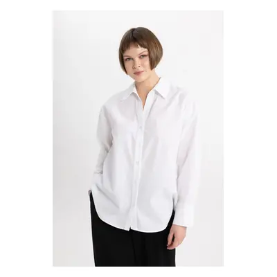 DEFACTO Oversize Fit Wide Mold Basic Plain Poplin Long Sleeve Shirt