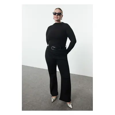 Trendyol Curve Black Foam Knit Plus Size Blouse