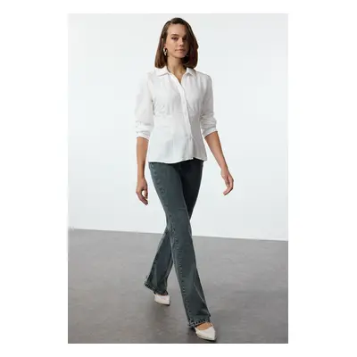 Trendyol Ecru Cotton Waist Fitted Shirt