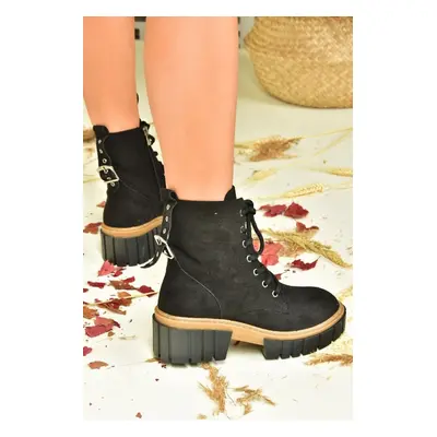 Fox Shoes Black Suede Women's Boots With Thick Soles