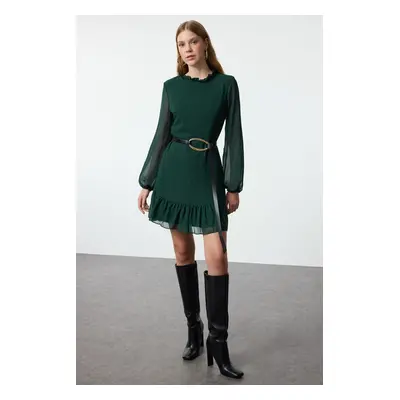 Trendyol Emerald Green Plain Woven Winter Dress