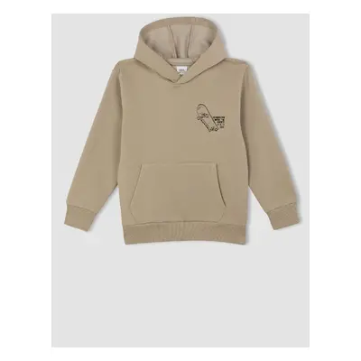 DEFACTO Boys Beige Letter Printed Pocket Hooded Thick School Sweatshirt