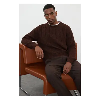 Trendyol Dark Brick Regular Crew Neck Textured Knitwear Sweater