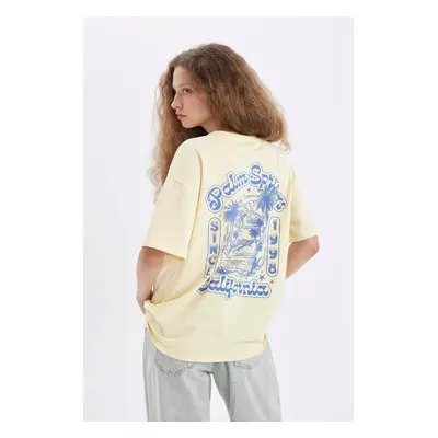 DEFACTO Oversize Wide Pattern Crew Neck Back Printed Short Sleeve T-Shirt