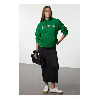 Trendyol Green Thick Fleece City Printed Oversize/Wide Fit Knitted Sweatshirt