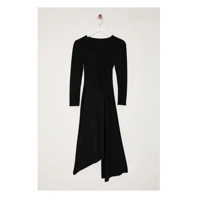 Trendyol Black Asymmetrical Collar Spanish Sleeve Knitted Elegant Evening Dress