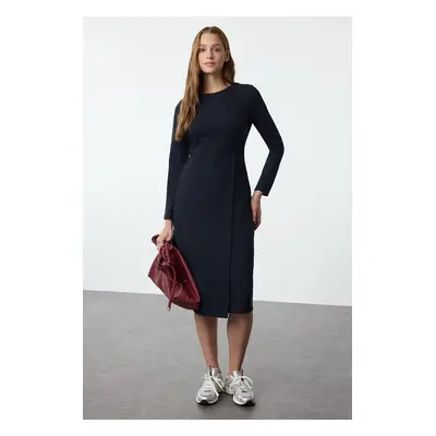 Trendyol Navy Blue Plain Midi Thessaloniki Wrap Midi Flexible Knit Dress