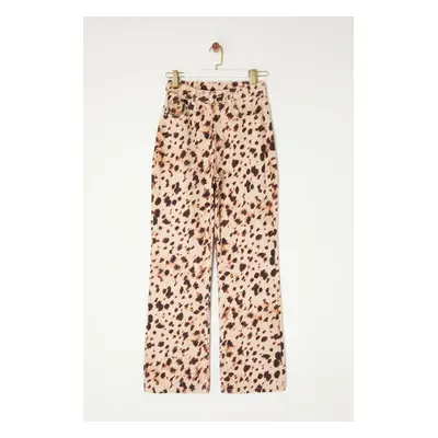 Trendyol Multicolored Animal Leopard Print Brown High Waist Wide Leg Jeans