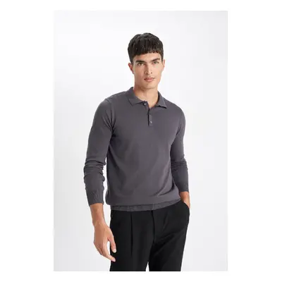 DEFACTO Standard Fit Regular Cut Polo Collar Soft Textured Premium Knitwear Sweater